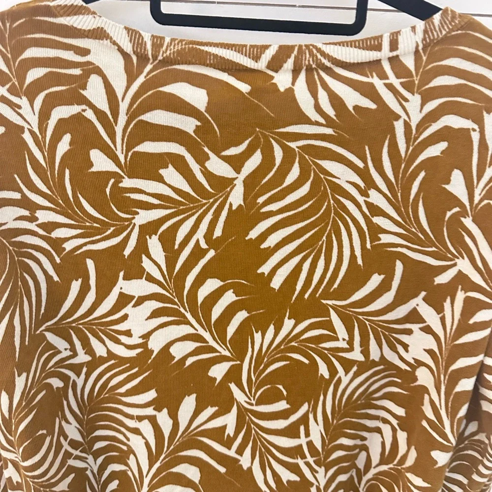 GARNETT HILL S Silk Organic cotton leaf butterscotch long sleeve crew neck tunic - Picture 11 of 13
